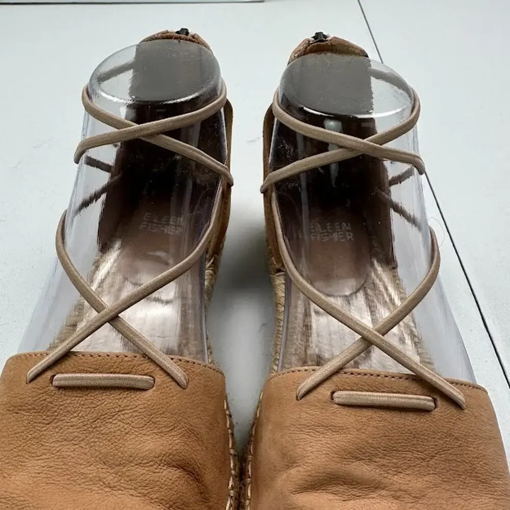 Eileen Fisher Sandals Womens 6.5 Tan Lace Espadrille Resort Quiet Luxury Boho - Picture 6 of 13